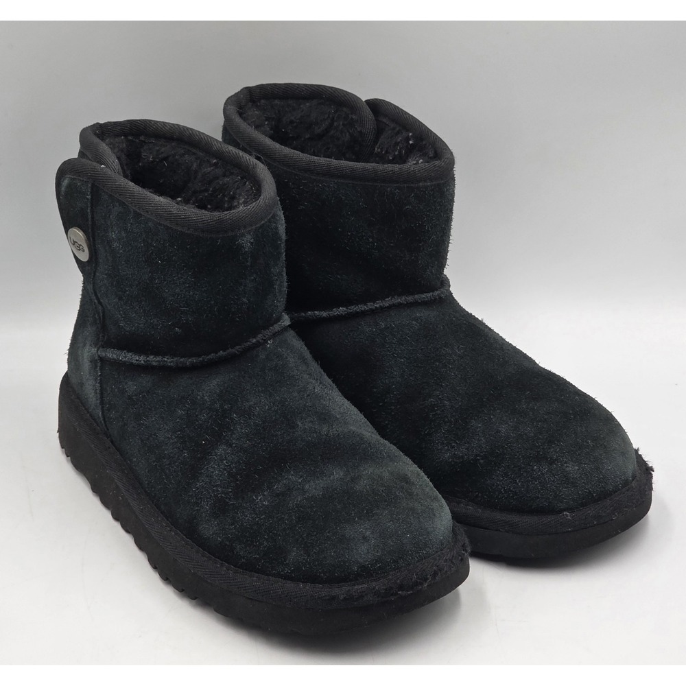 UGG Jona Ankle Boots Youth Girls 2Y Black Suede Wool Snap Closure